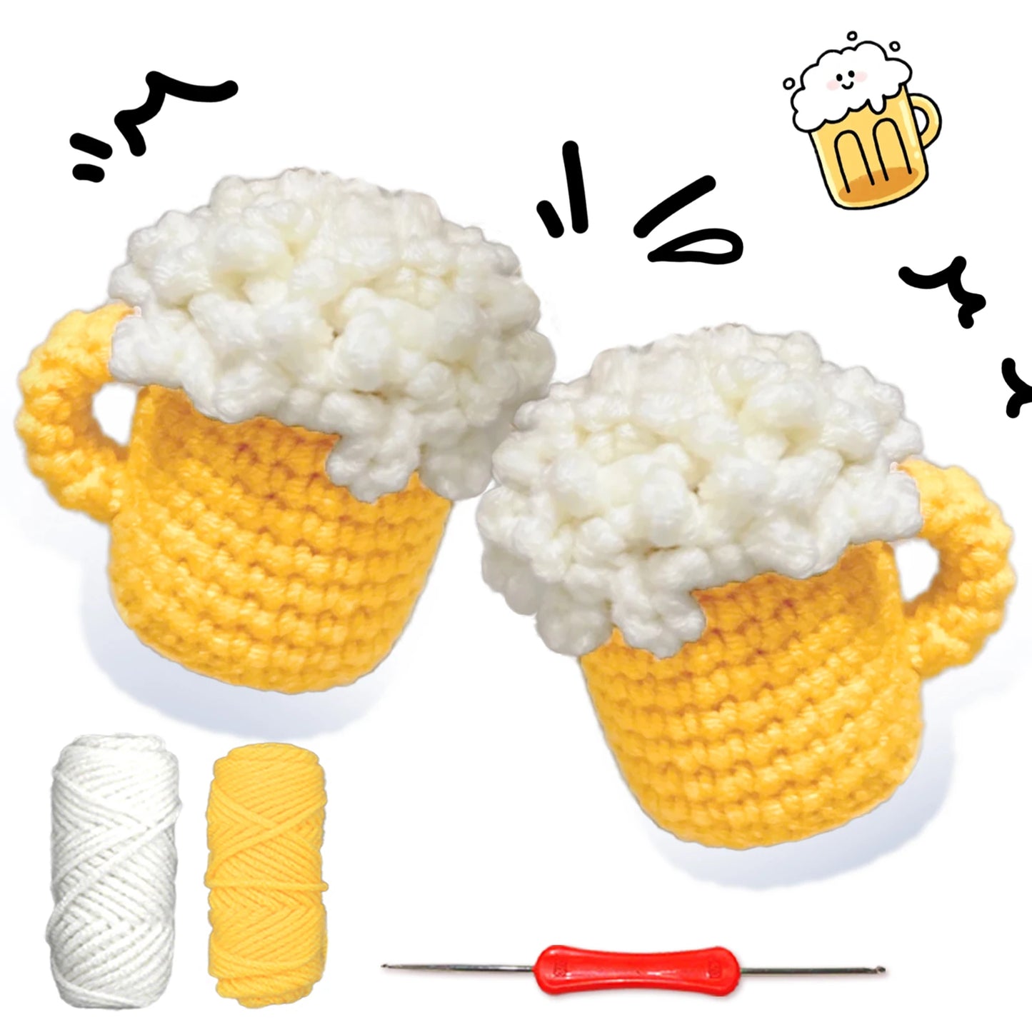 Food and Drink Theme Crochet Kit for Beginners – 2pc | Yarn, Hook & Video Tutorial Included