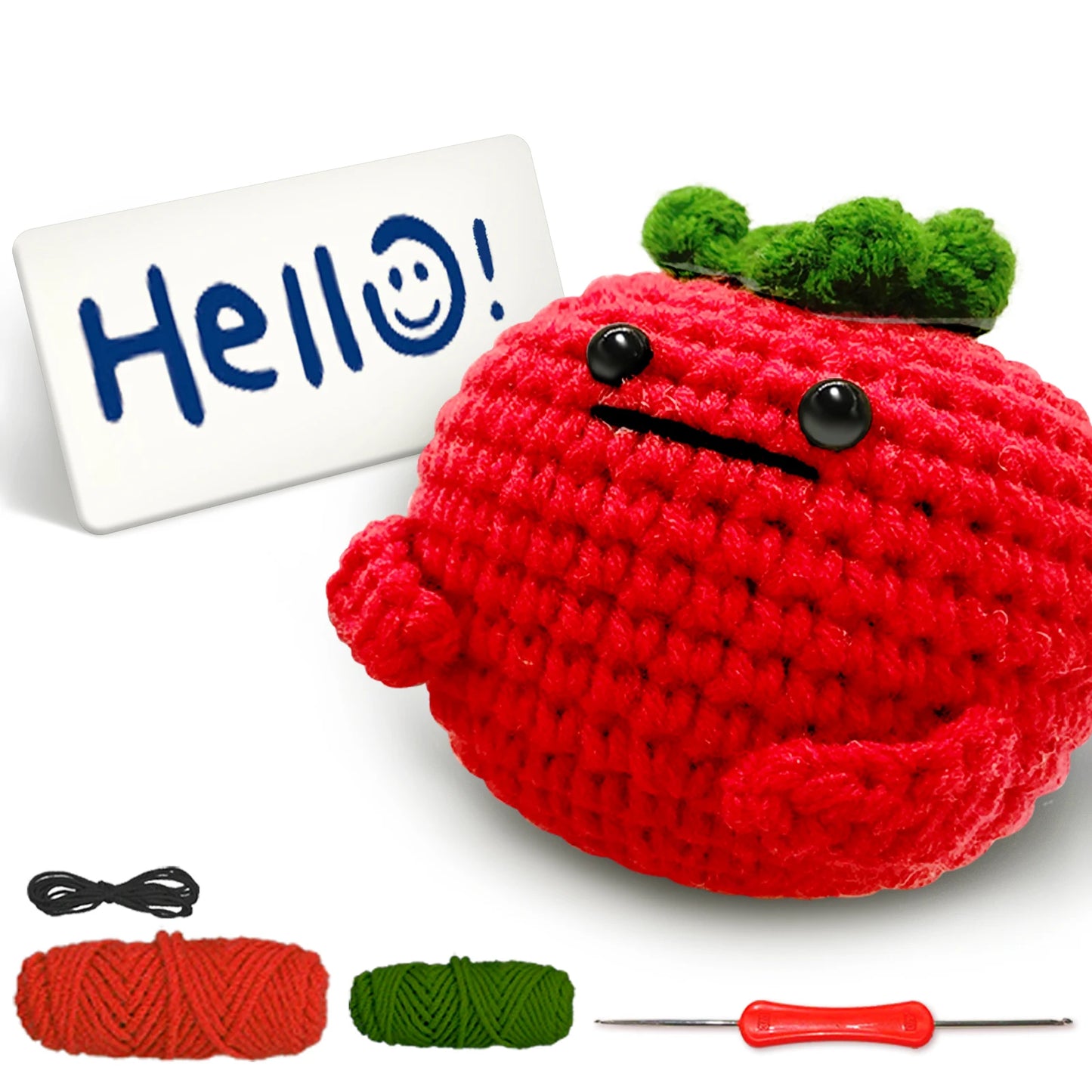 Sign-Holding Fruit (Apple) Crochet Kit for Beginners – 1pc | Yarn, Hook & Video Tutorial Included