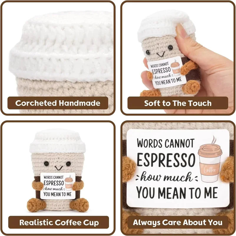 Positive Coffee Crochet Ornament – Handmade Emotional Support Gift with Positive Card