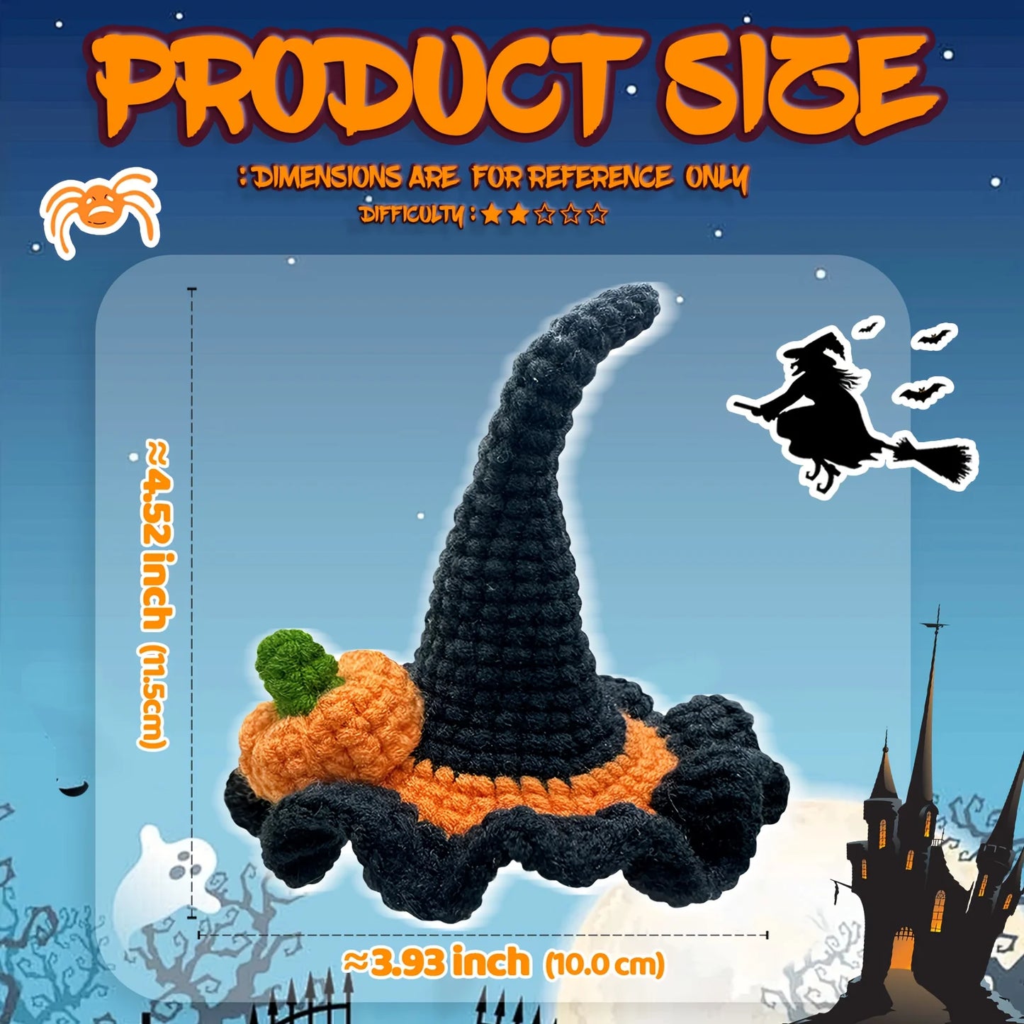 Halloween Pumpkin & Witch Hat Crochet Kit for Beginners – 1pc | Yarn, Hook & Video Tutorial Included