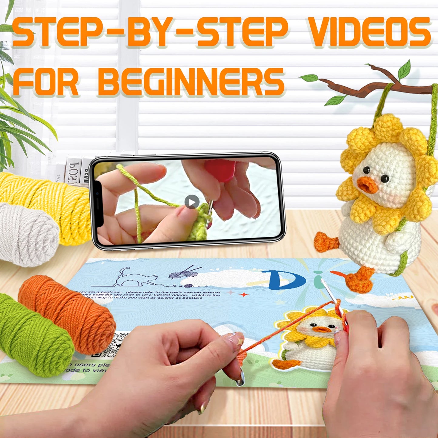 Duck Crochet Kit for Beginners – 1pc | Yarn, Hook & Video Tutorial Included