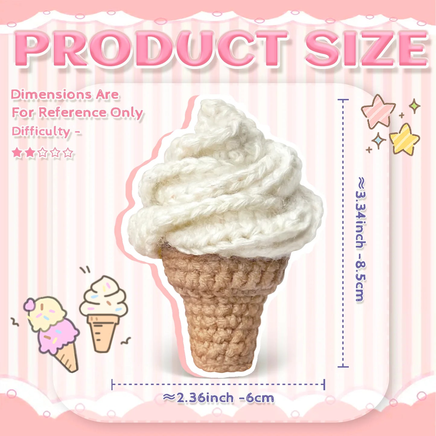 Ice Cream Crochet Kit for Beginners – 1pc | Yarn, Hook & Video Tutorial Included