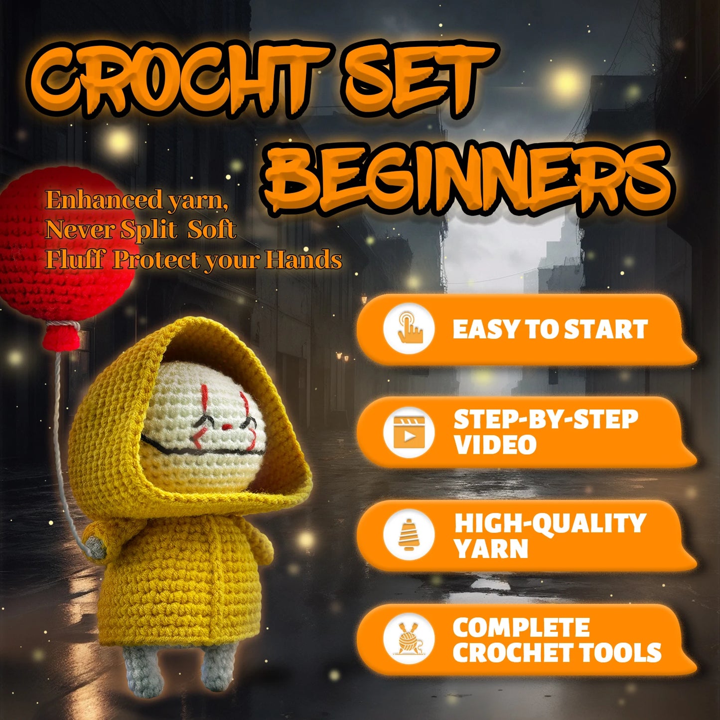 Balloon Clown Crochet Kit for Beginners – 1pc | Yarn, Hook & Video Tutorial Included