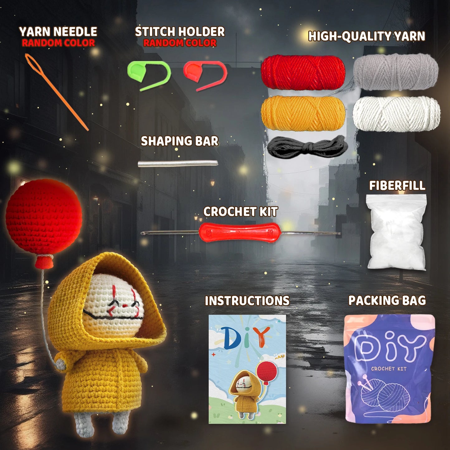 Balloon Clown Crochet Kit for Beginners – 1pc | Yarn, Hook & Video Tutorial Included