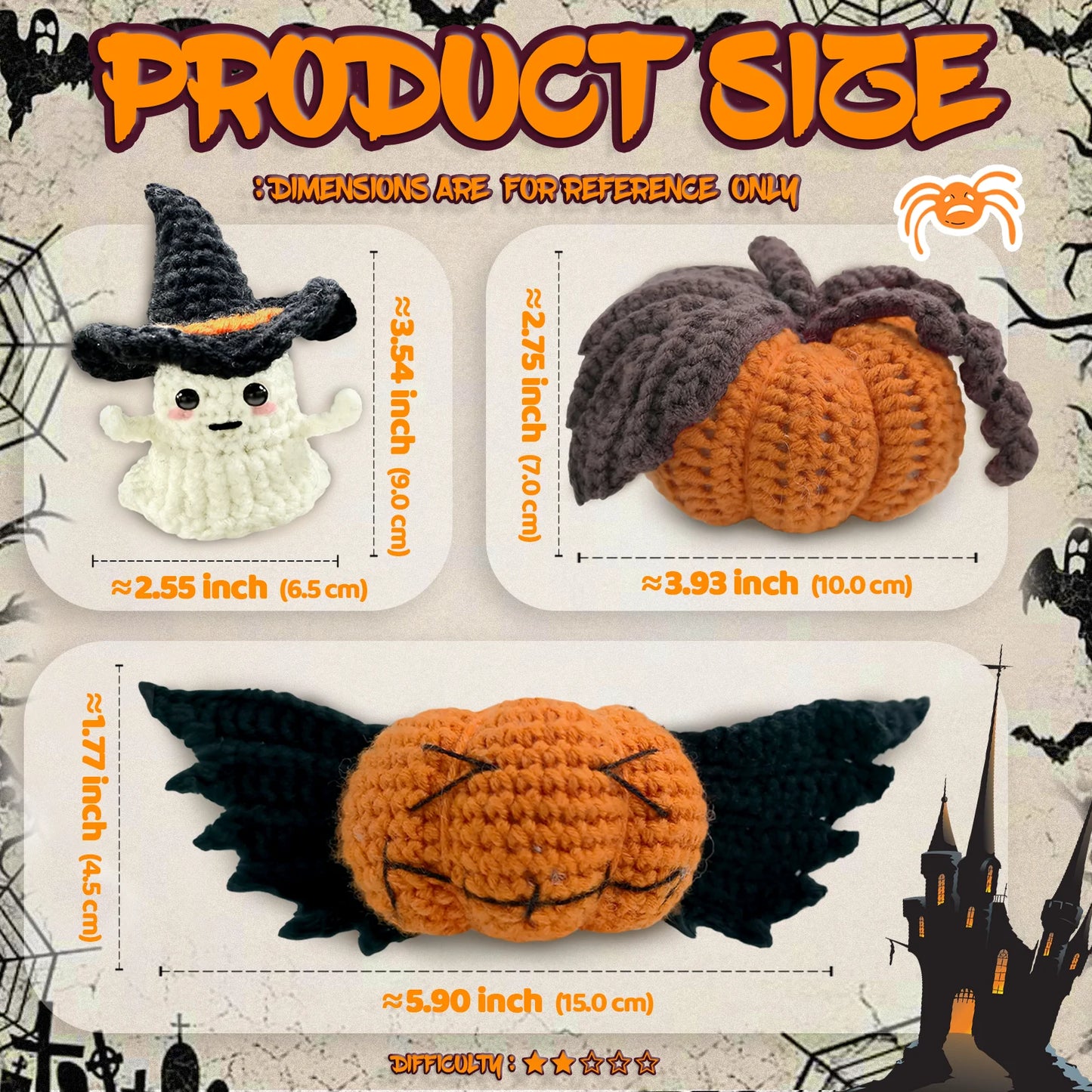 Halloween Crochet Kit for Beginners – 3pc | Yarn, Hook & Video Tutorial Included