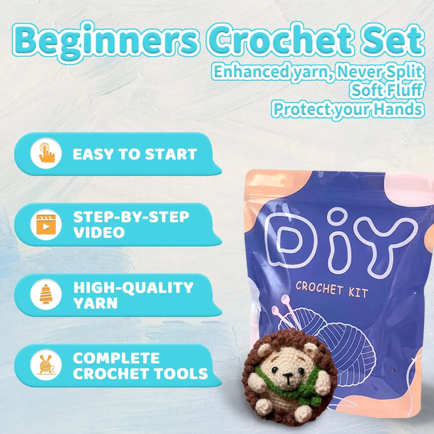 Hedgehog Crochet Kit for Beginners – 1pc | Yarn, Hook & Video Tutorial Included