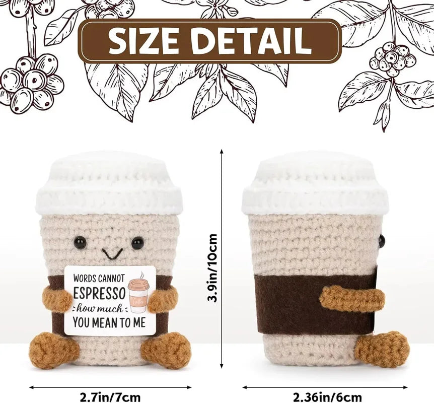 Positive Coffee Crochet Ornament – Handmade Emotional Support Gift with Positive Card