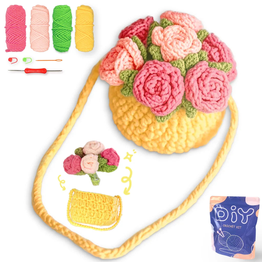 Flower Basket Crochet Kit for Beginners – 1pc | Yarn, Hook & Video Tutorial Included