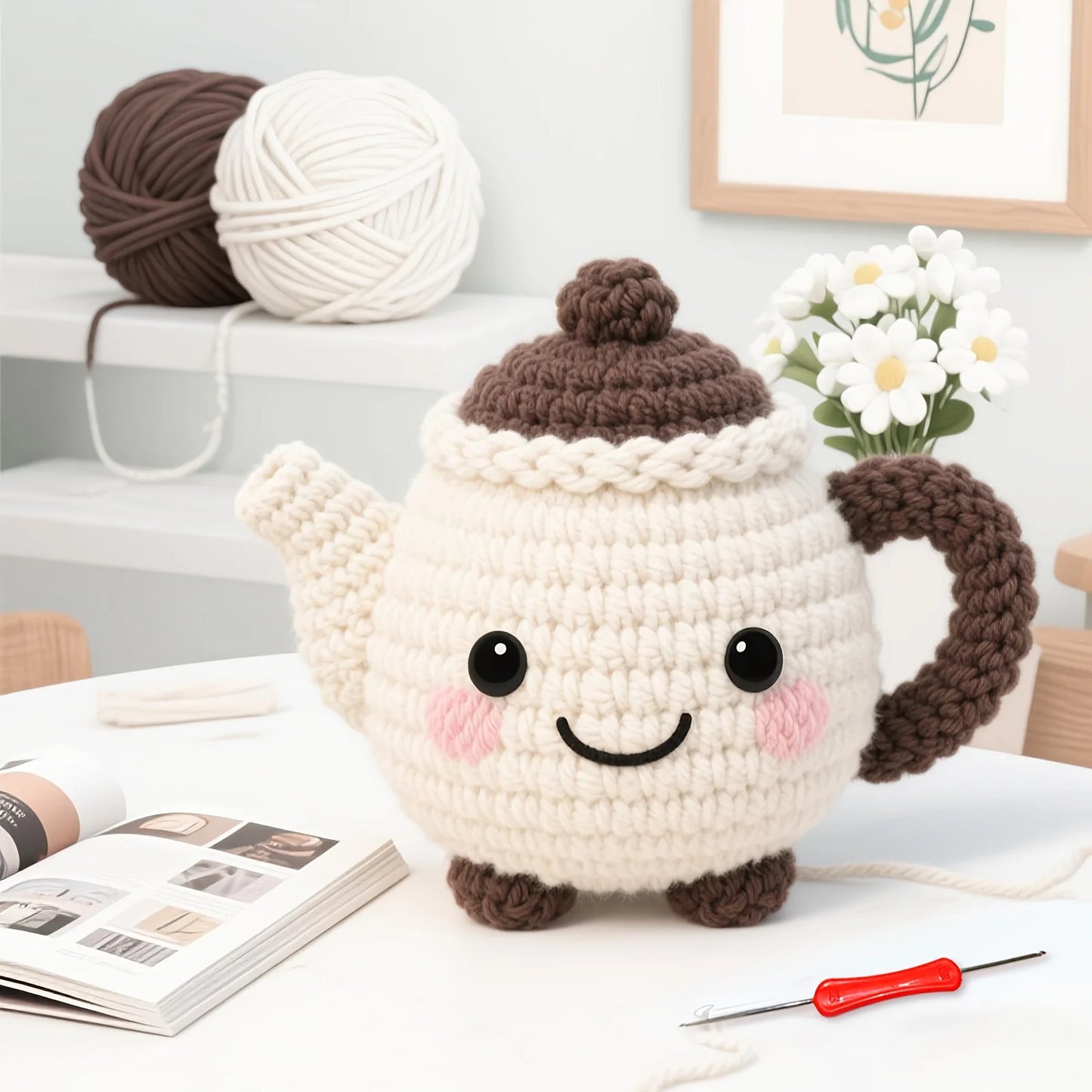 Teapot Crochet Kit for Beginners – 1pc | Yarn, Hook & Video Tutorial Included