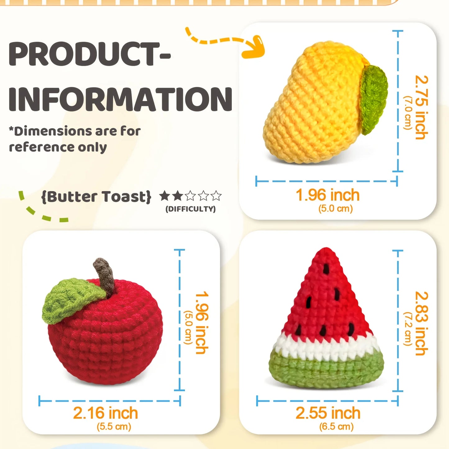 Fruit Crochet Kit for Beginners – 7pc | Yarn, Hook & Video Tutorial Included