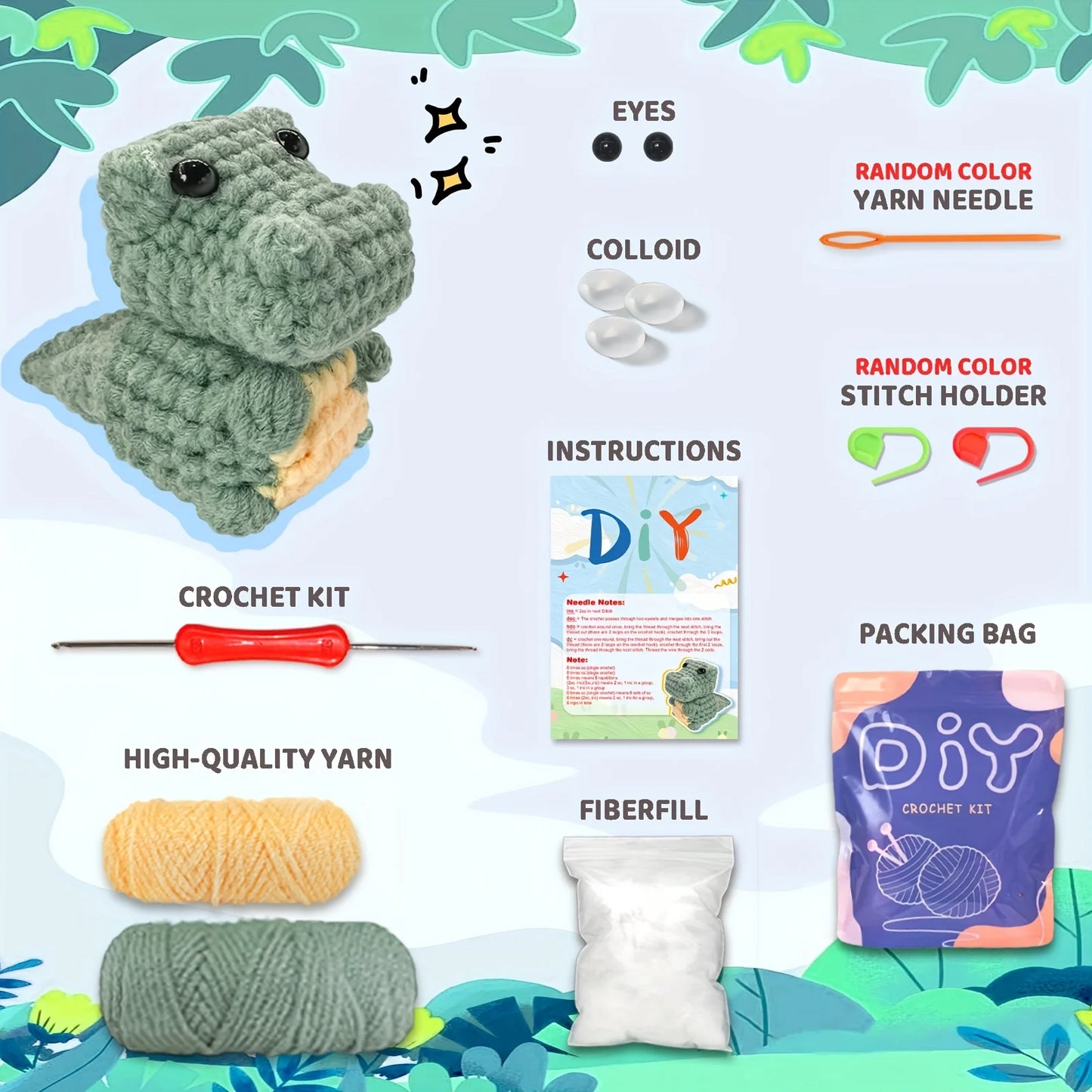 Crocodile Crochet Kit for Beginners – 1pc | Yarn, Hook & Video Tutorial Included