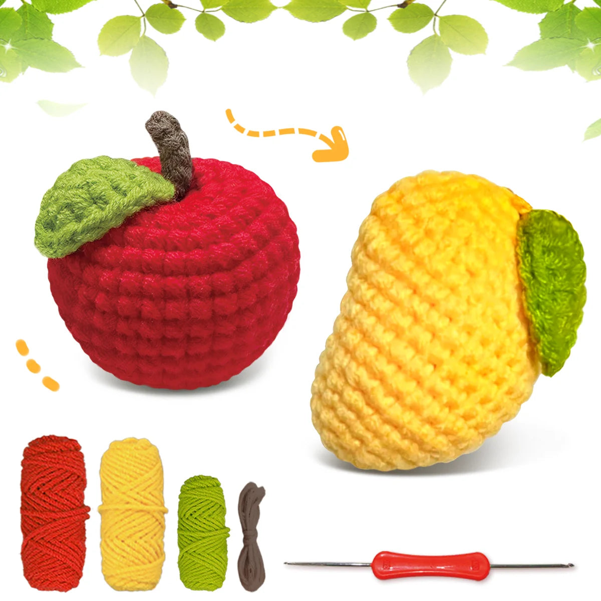 Fruit Crochet Kit for Beginners – 2pc | Yarn, Hook & Video Tutorial Included