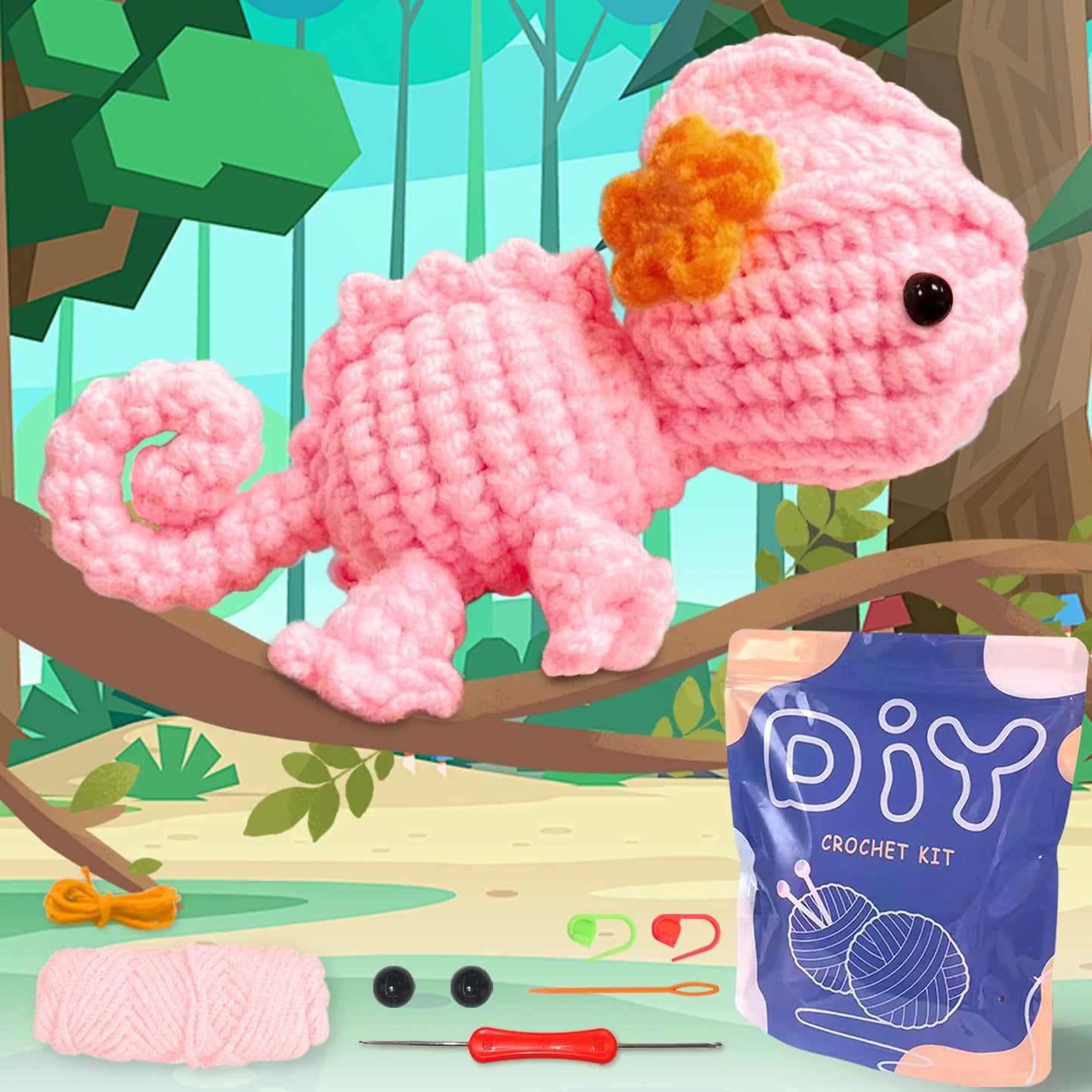 Chameleon Crochet Kit for Beginners – 1/2pc | Yarn, Hook & Video Tutorial Included