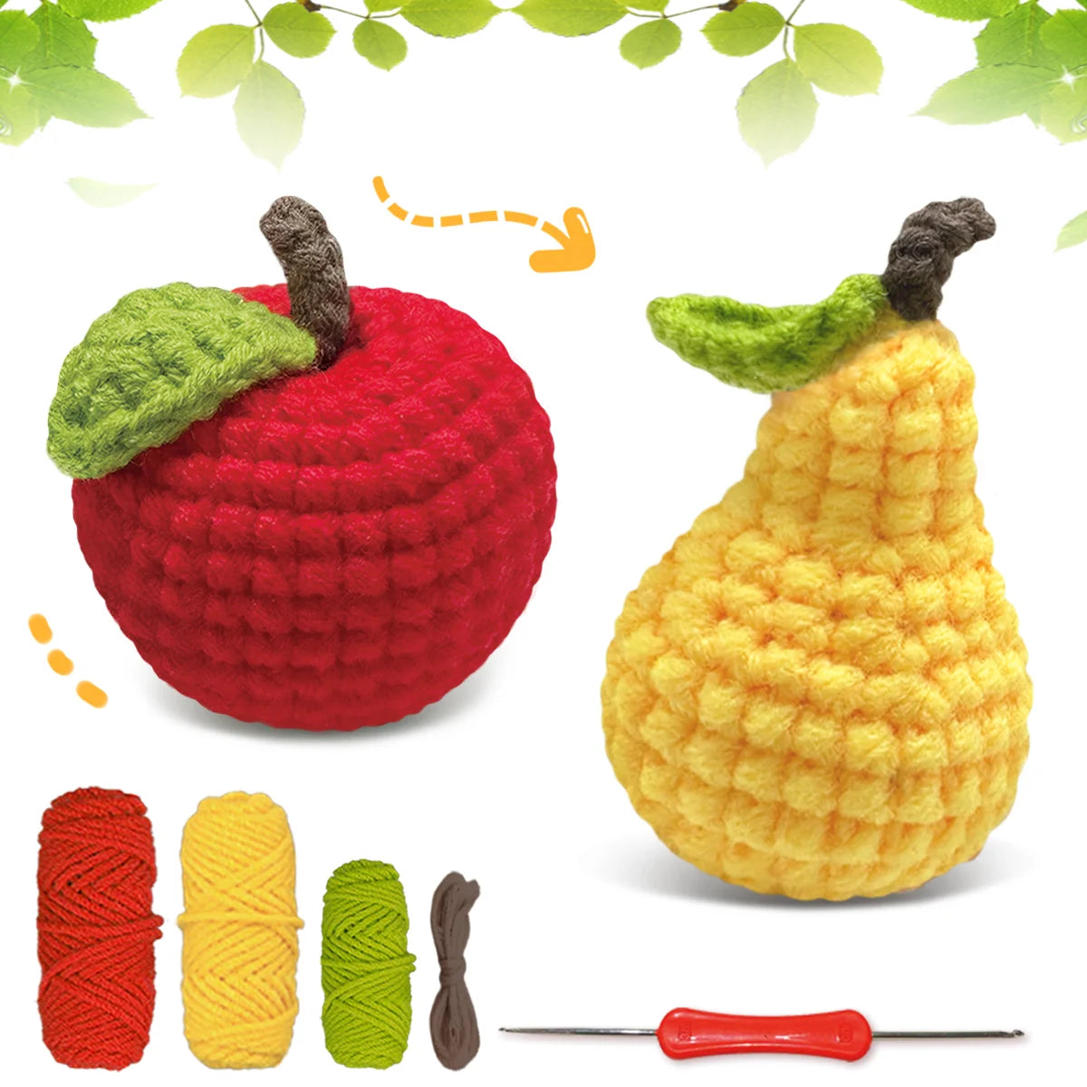 Fruit Crochet Kit for Beginners – 2pc | Yarn, Hook & Video Tutorial Included