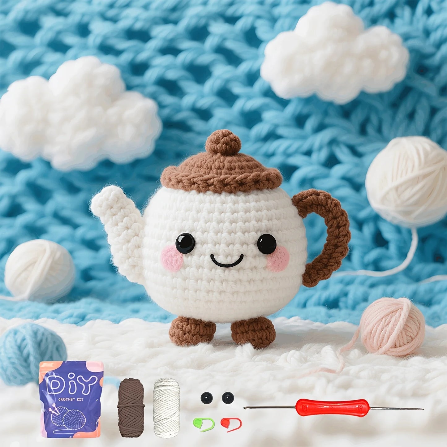 Teapot Crochet Kit for Beginners – 1pc | Yarn, Hook & Video Tutorial Included