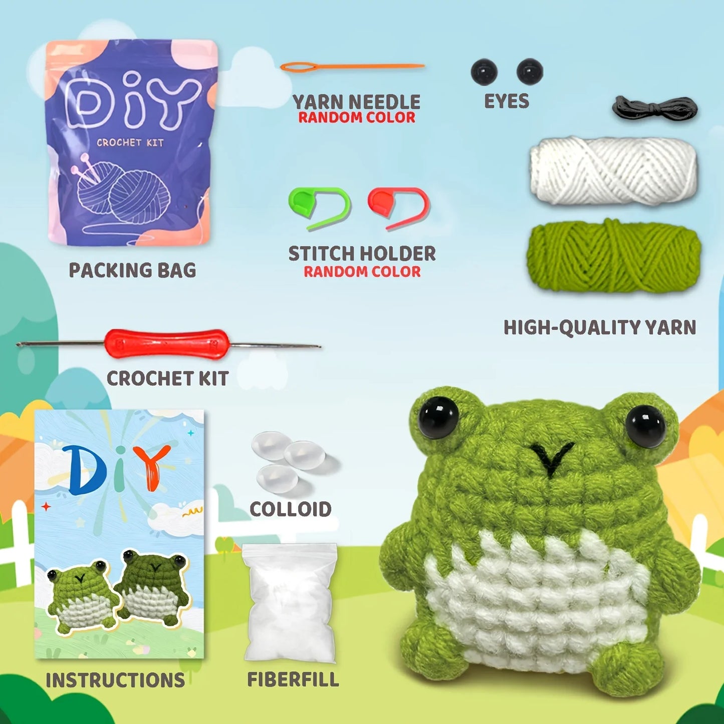 Frog Amigurumi Crochet Kit for Beginners – 1pc/2pc | Yarn, Hook & Video Tutorial Included