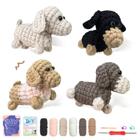 Dog Crochet Kit for Beginners – 4pc | Yarn, Hook & Video Tutorial Included
