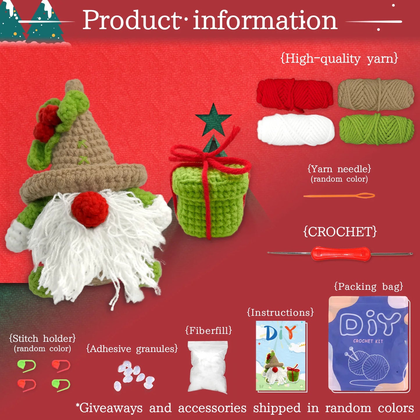 Christmas Crochet Kit for Beginners – 2pc | Yarn, Hook & Video Tutorial Included