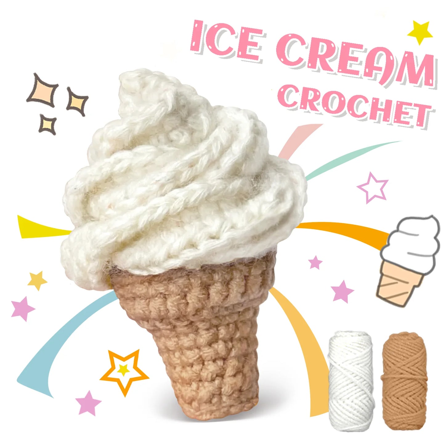 Ice Cream Crochet Kit for Beginners – 1pc | Yarn, Hook & Video Tutorial Included