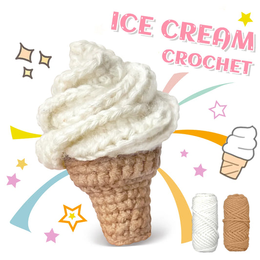 Ice Cream Crochet Kit for Beginners – 1pc | Yarn, Hook & Video Tutorial Included