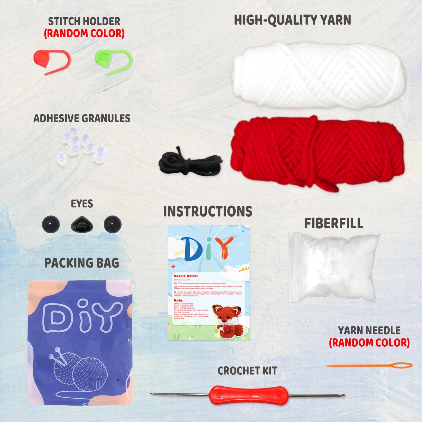 Fox Crochet Kit for Beginners – 1pc | Yarn, Hook & Video Tutorial Included