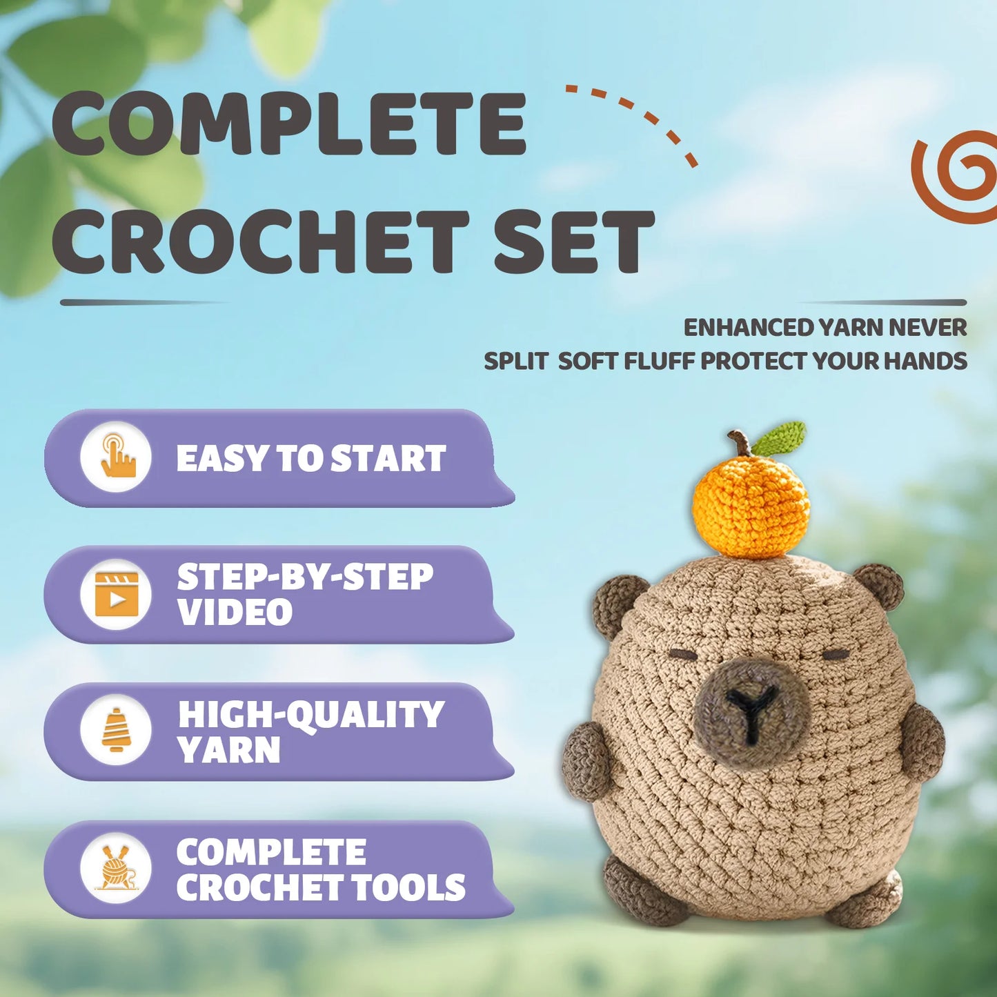 Capybara Crochet Kit for Beginners – 1pc | Yarn, Hook & Video Tutorial Included