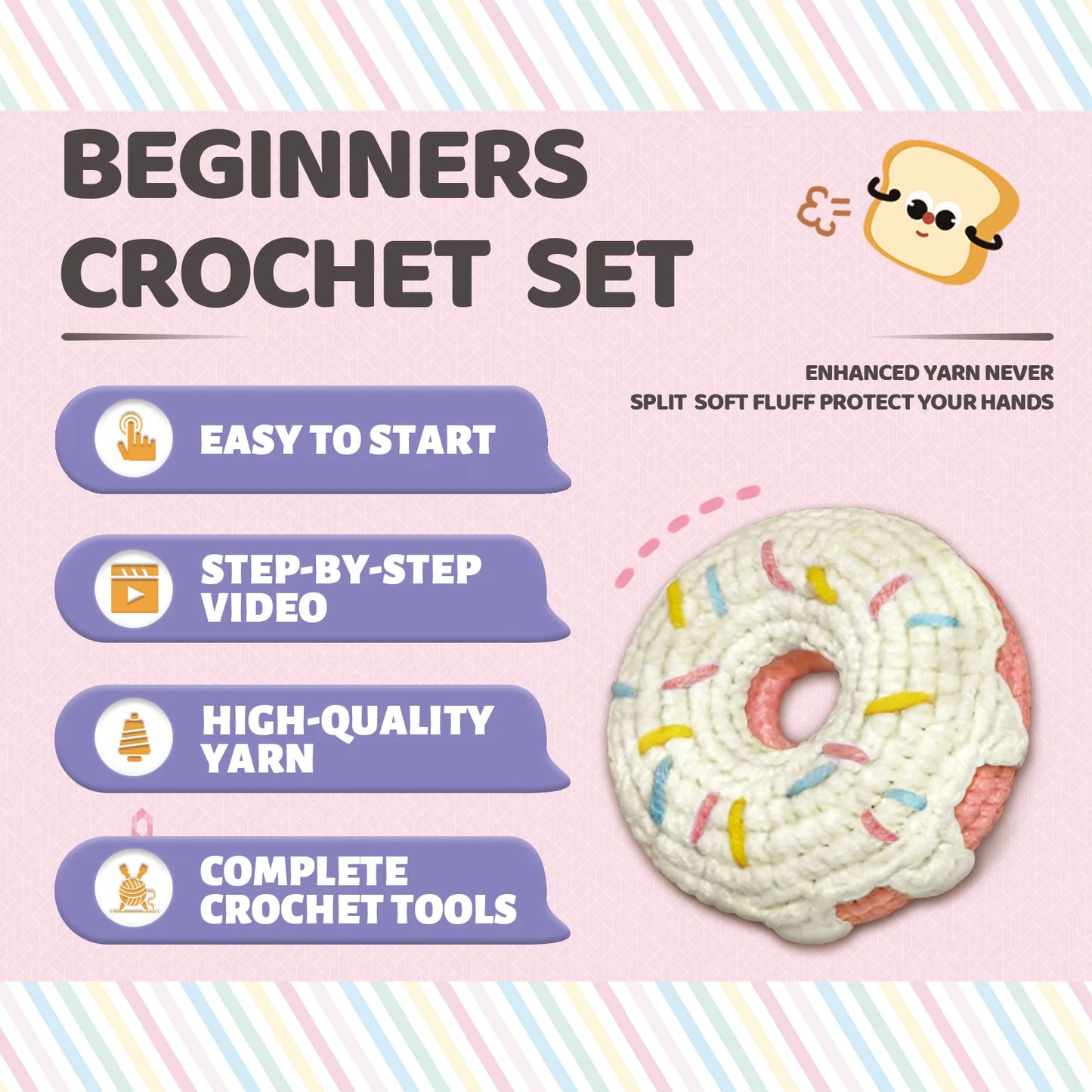 Donut Crochet Kit for Beginners – 1pc | Yarn, Hook & Video Tutorial Included