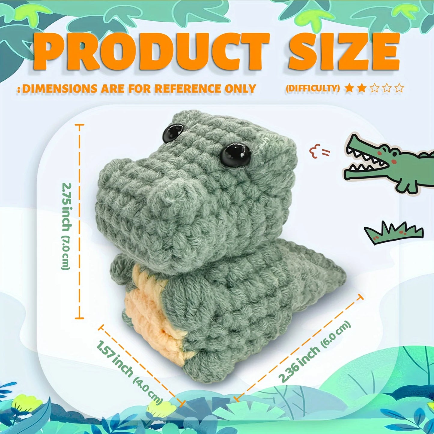 Crocodile Crochet Kit for Beginners – 1pc | Yarn, Hook & Video Tutorial Included