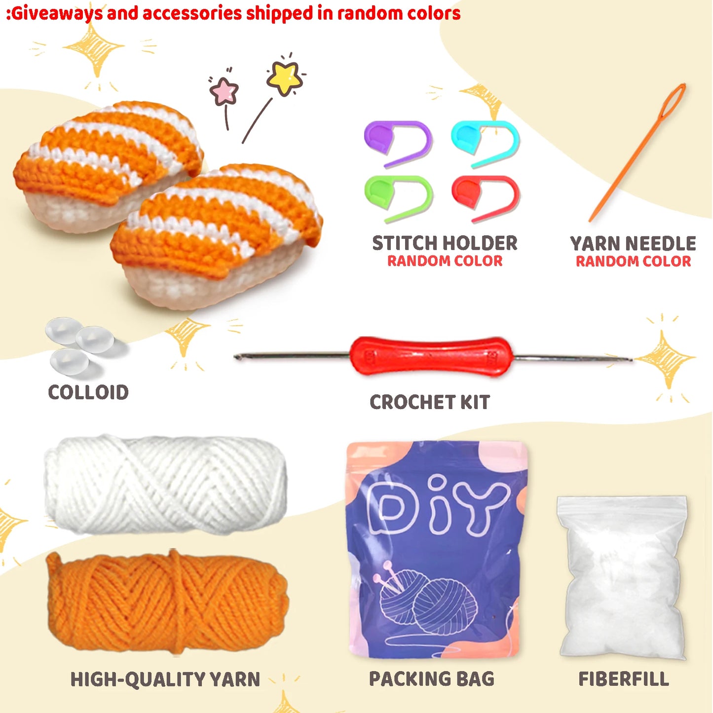 Sushi Crochet Kit for Beginners – 2pc | Yarn, Hook & Video Tutorial Included
