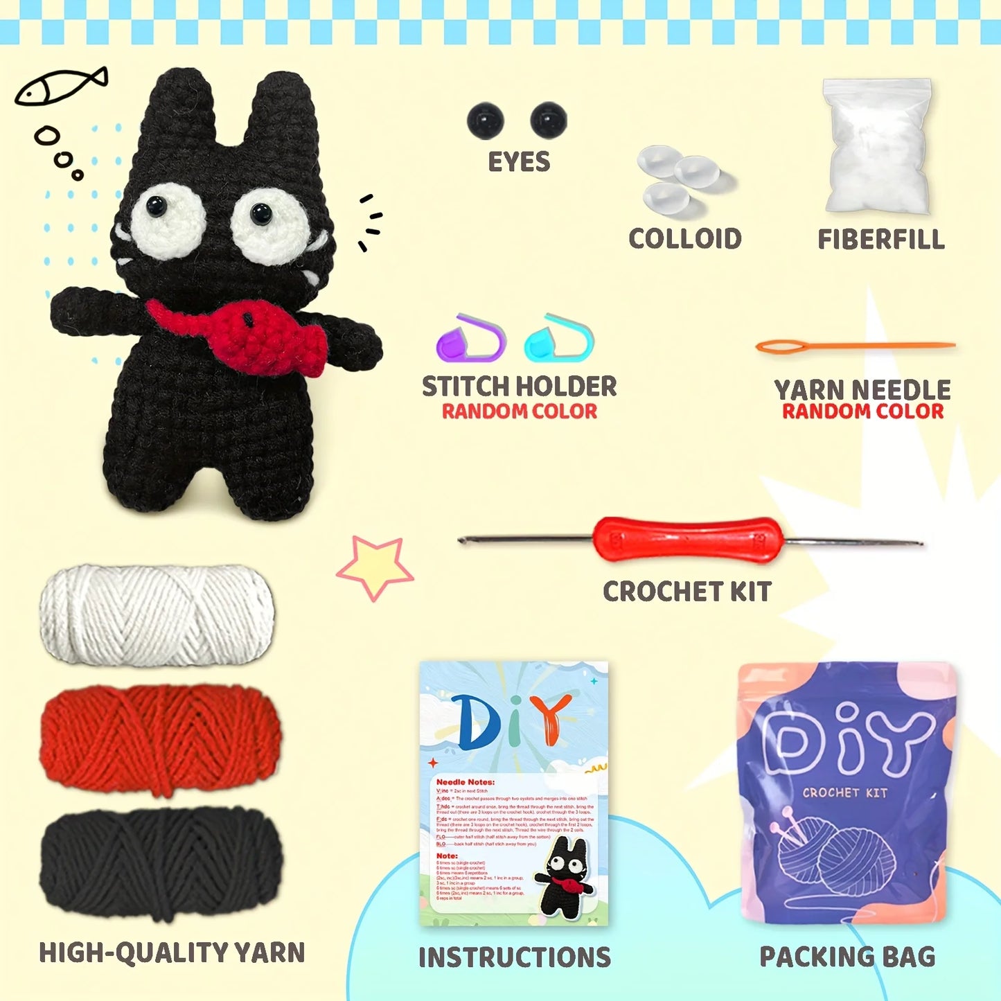 Kitten Crochet Kit for Beginners – 1pc | Yarn, Hook & Video Tutorial Included