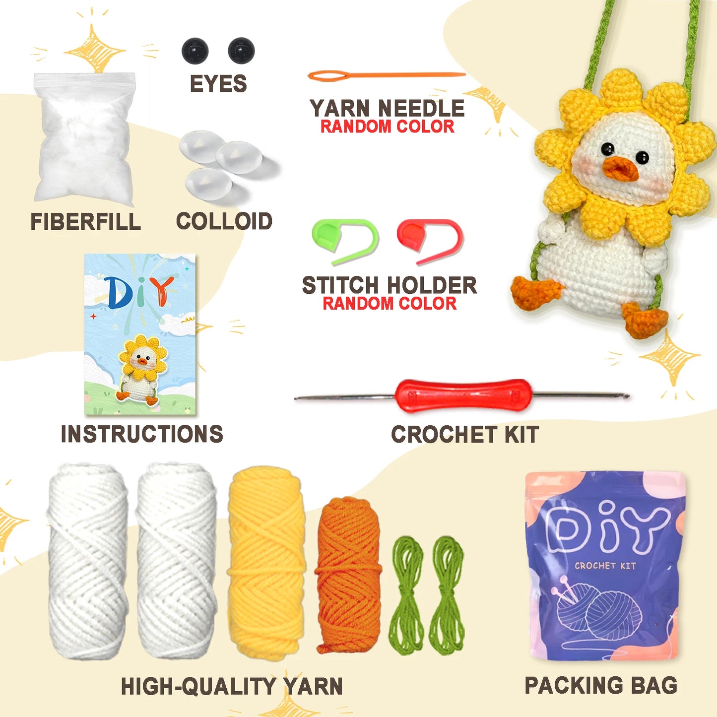 Duck Crochet Kit for Beginners – 1pc | Yarn, Hook & Video Tutorial Included