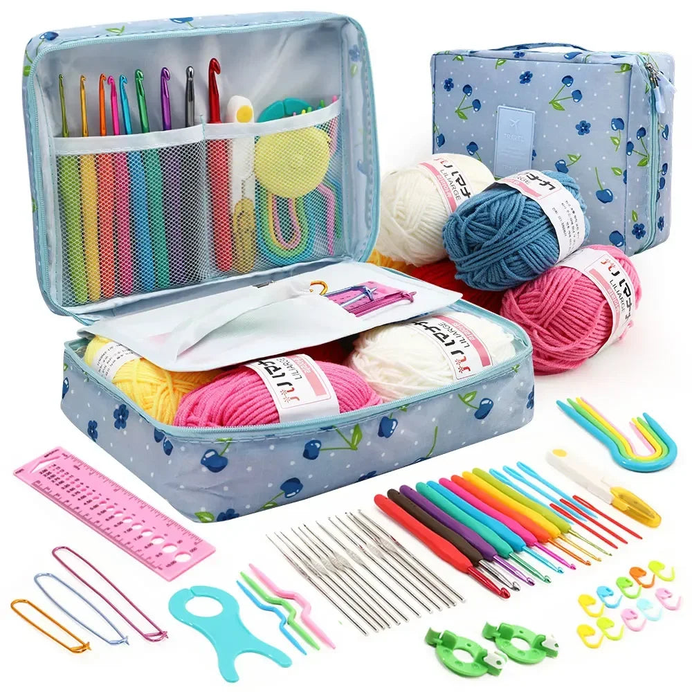 Portable Crochet Knitting Set – 59pc | Complete Beginner Hook Kit with Storage Bag