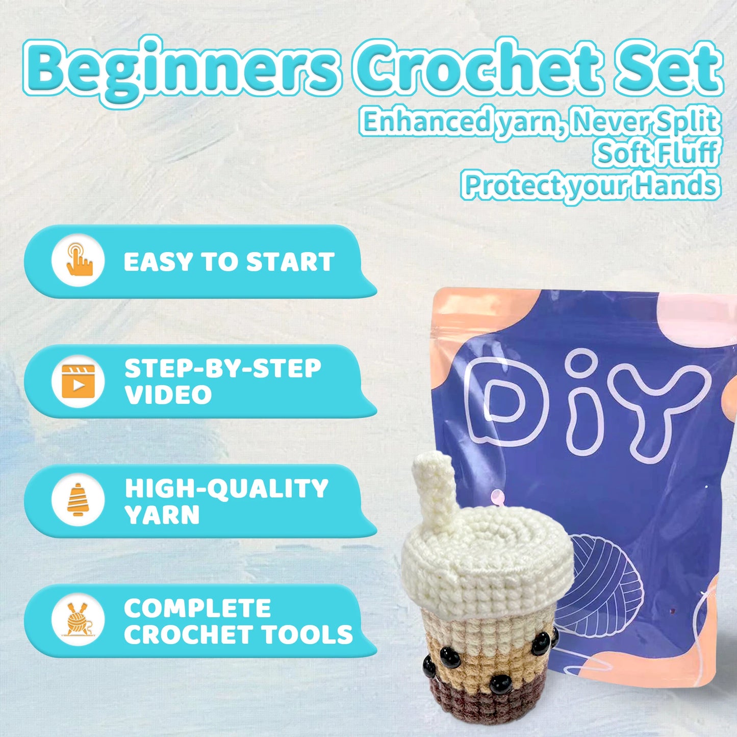 Bubble Milk Tea Crochet Kit for Beginners – 1pc | Yarn, Hook & Video Tutorial Included