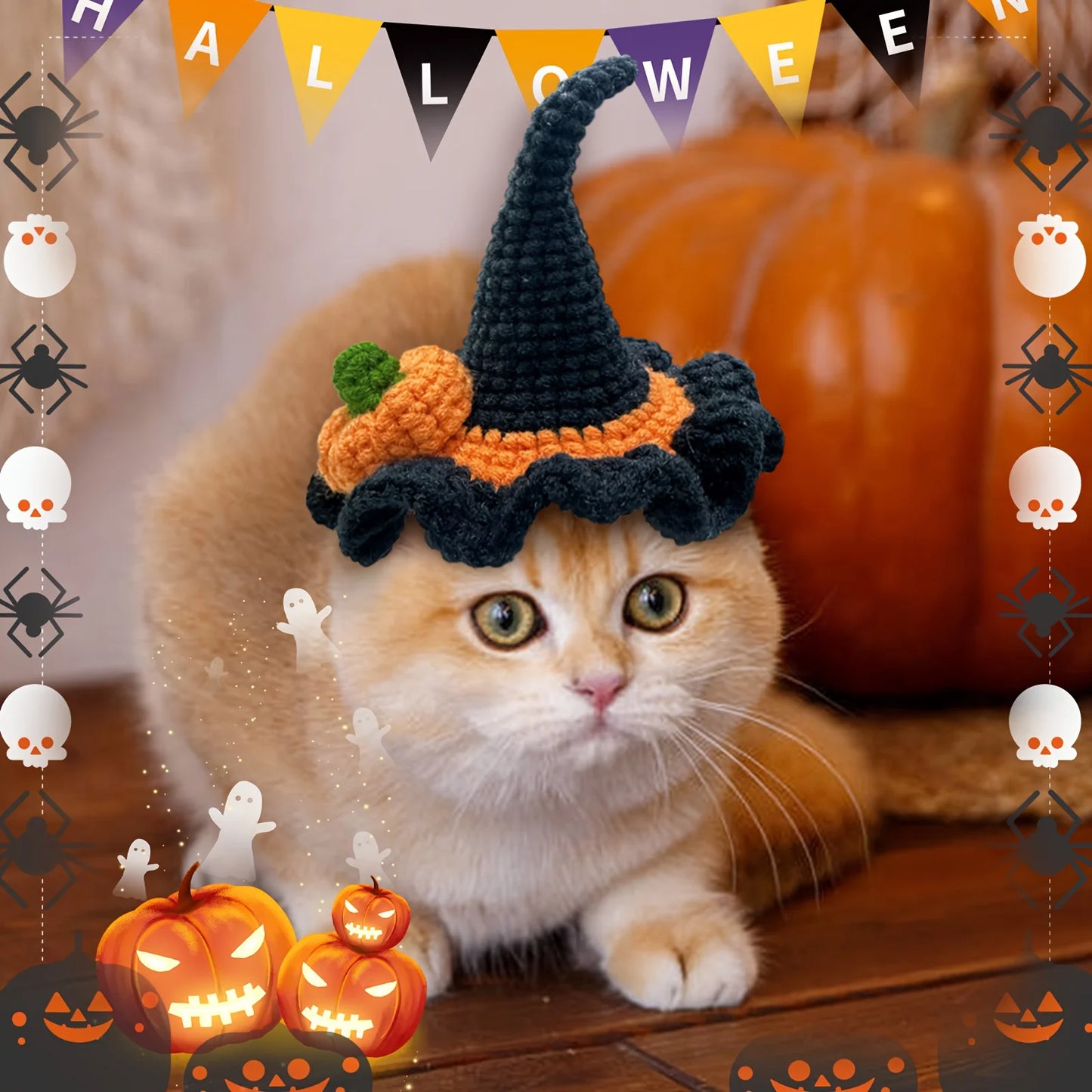 Halloween Pumpkin & Witch Hat Crochet Kit for Beginners – 1pc | Yarn, Hook & Video Tutorial Included