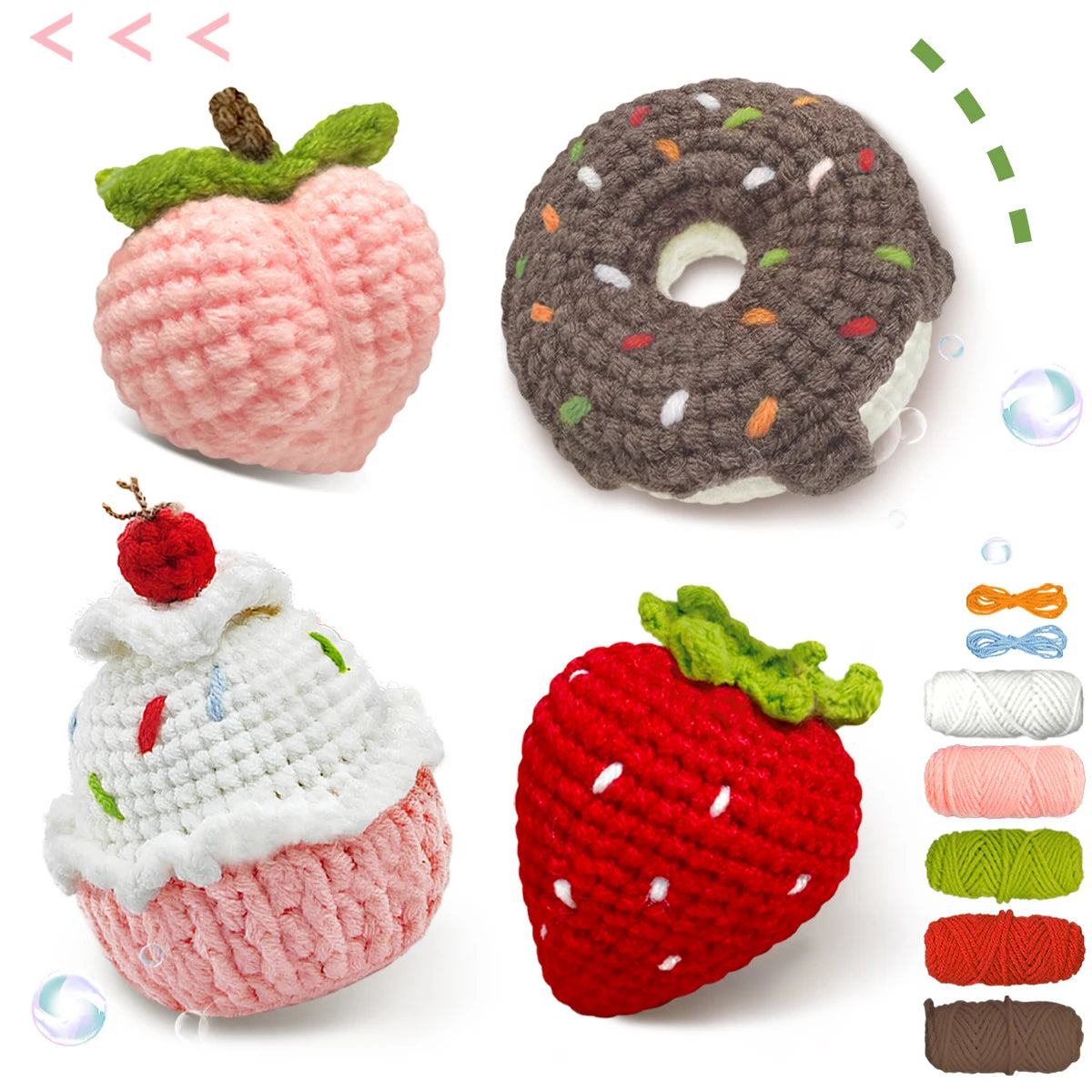 Sweet Treats Crochet Kit for Beginners – 4pc | Yarn, Hook & Video Tutorial Included
