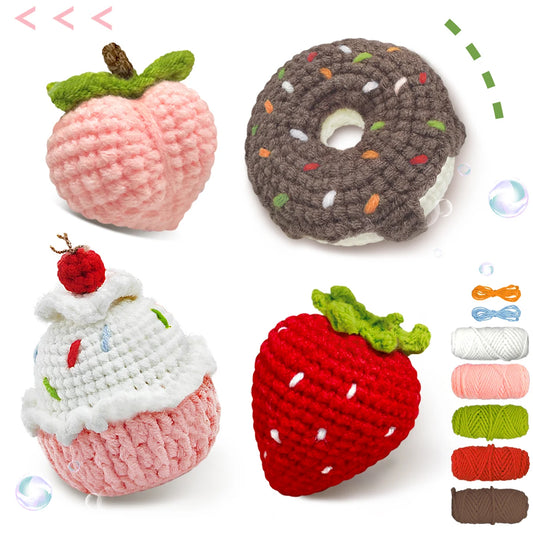 Sweet Treats Crochet Kit for Beginners – 4pc | Yarn, Hook & Video Tutorial Included