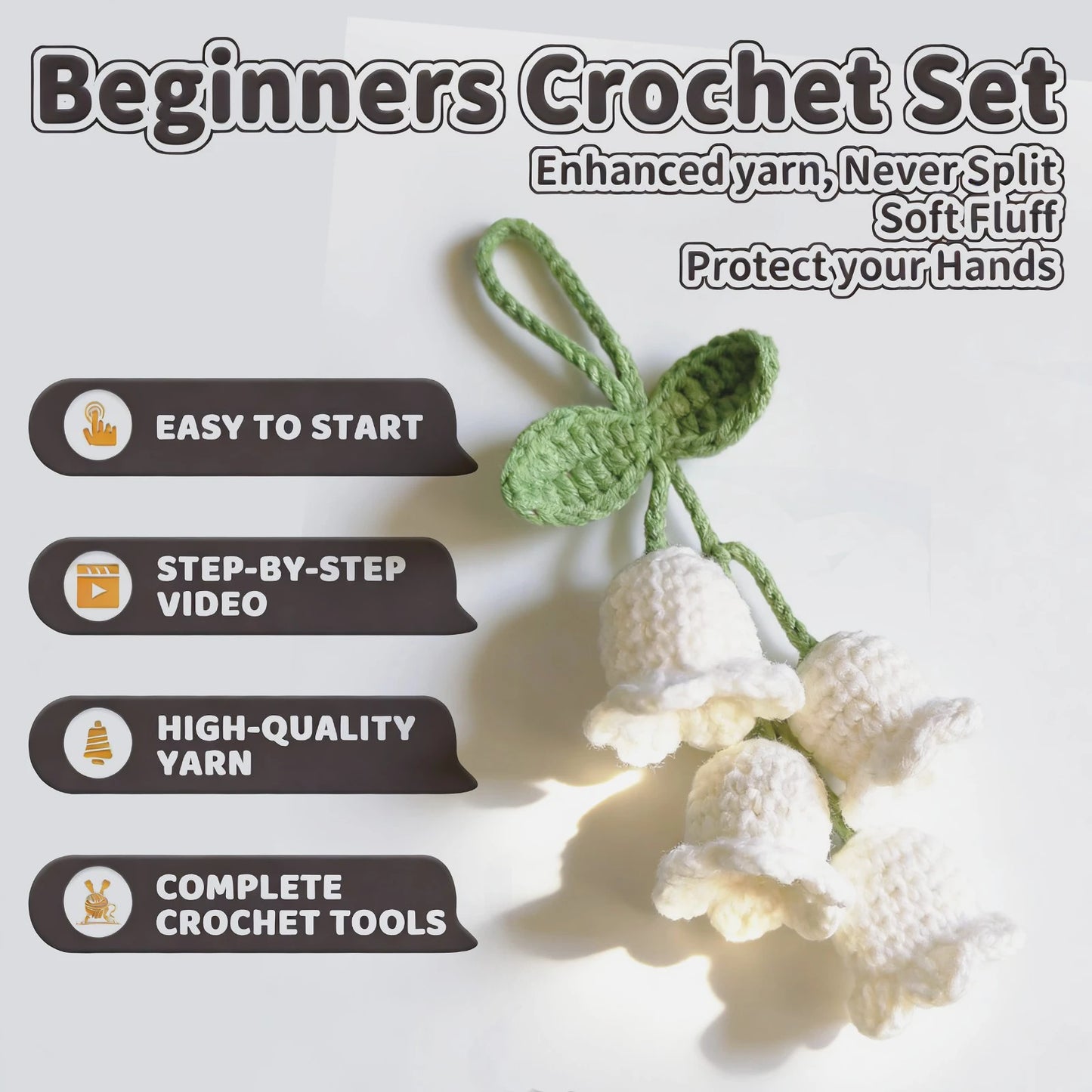 Lily Flower Crochet Kit for Beginners – 1pc | Yarn, Hook & Video Tutorial Included