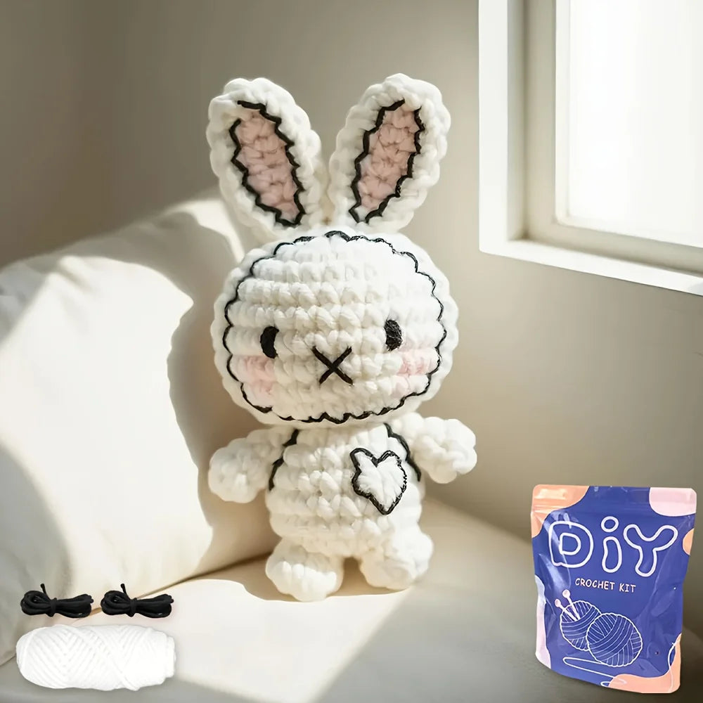 Delightful Bunny Amigurumi Crochet Kit for Beginners – 1pc | Yarn, Hook & Video Tutorial Included