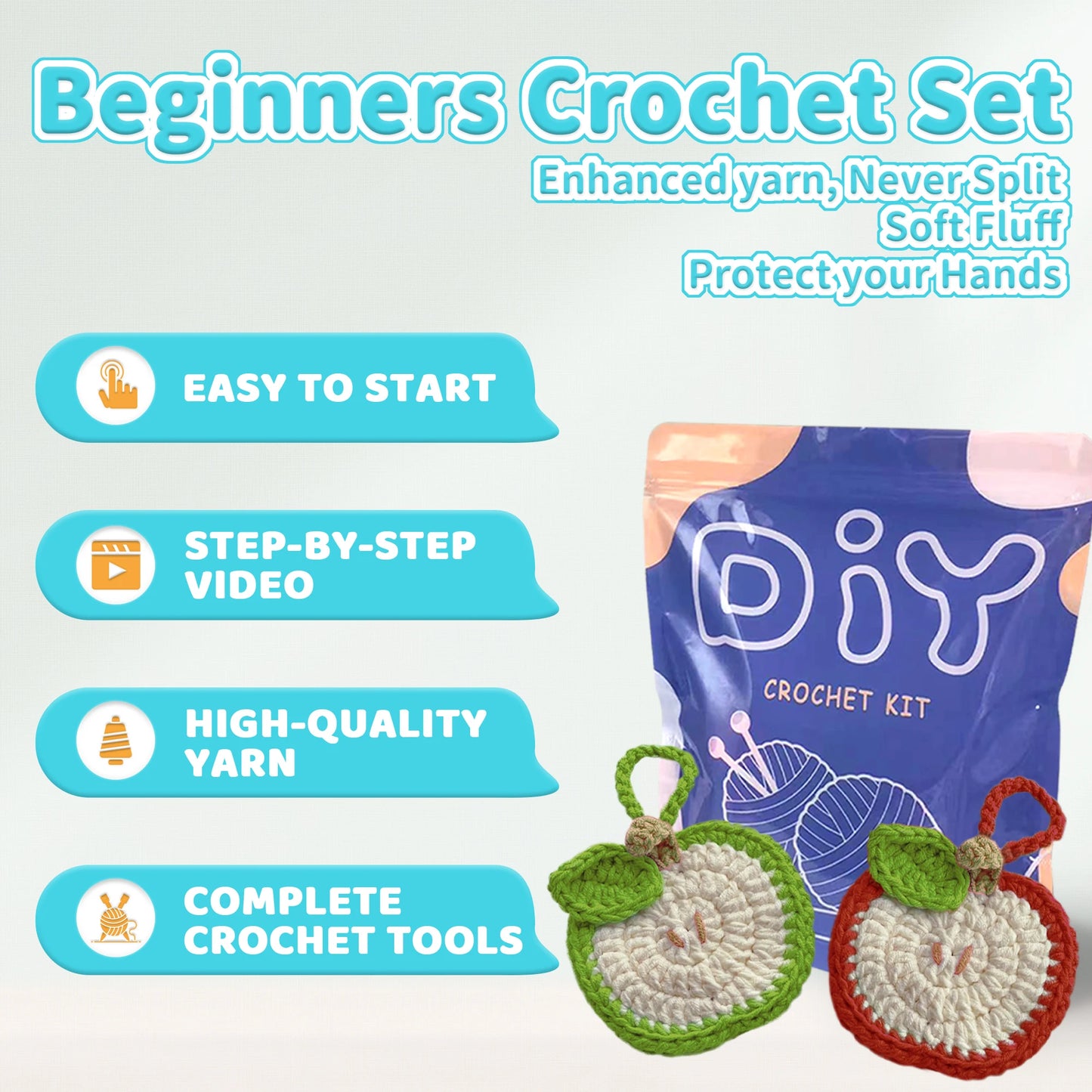 Apple Earphone Case Crochet Kit for Beginners – 2pc | Yarn, Hook & Video Tutorial Included