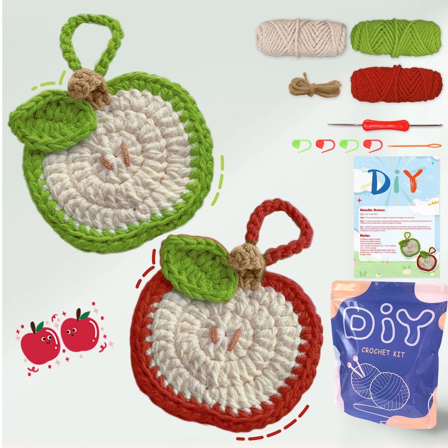 Apple Earphone Case Crochet Kit for Beginners – 2pc | Yarn, Hook & Video Tutorial Included