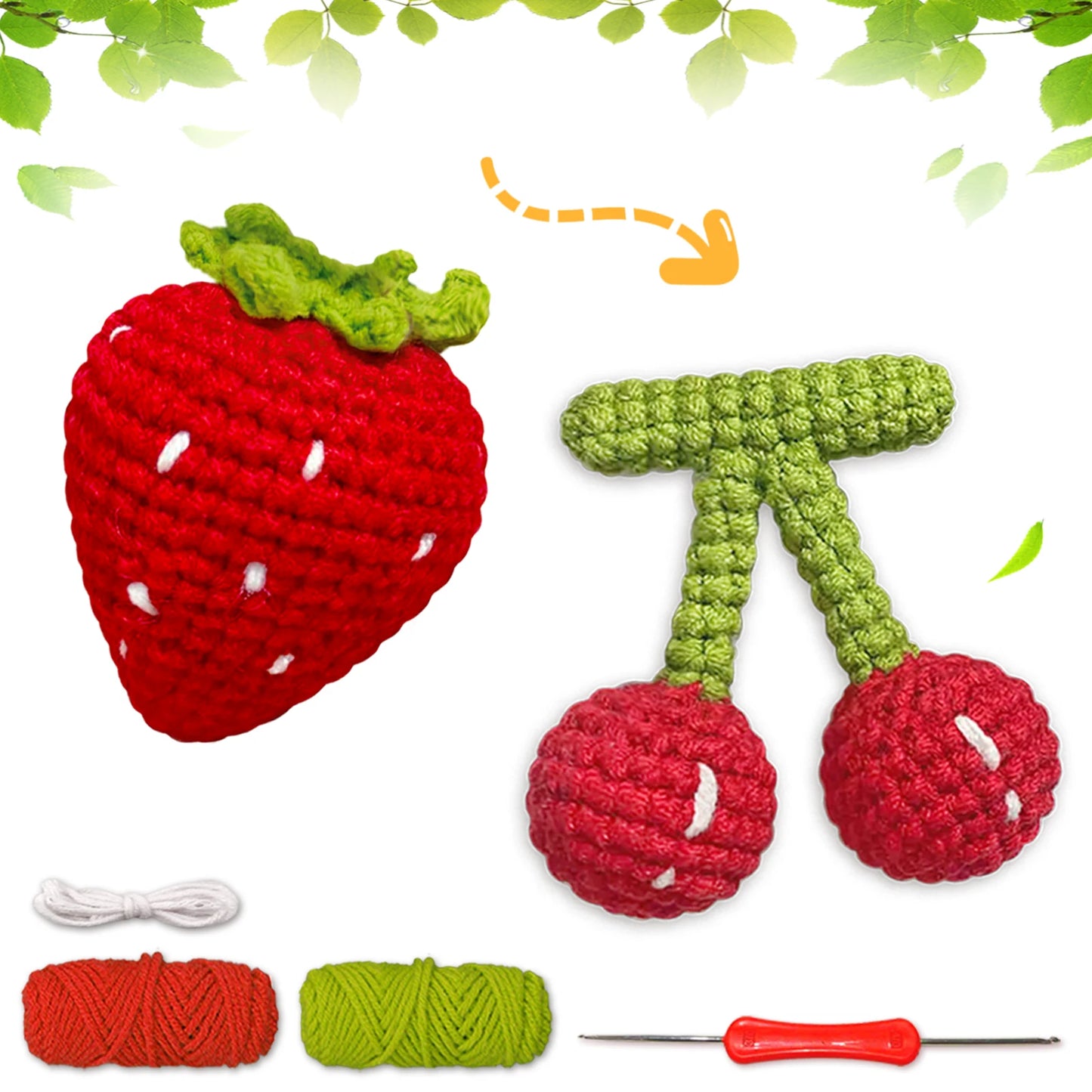 Fruit Crochet Kit for Beginners – 2pc | Yarn, Hook & Video Tutorial Included