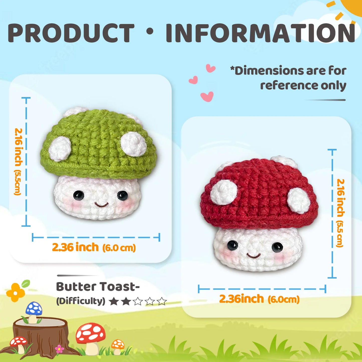 Mushroom Crochet Kit for Beginners – 1/2pc | Yarn, Hook & Video Tutorial Included
