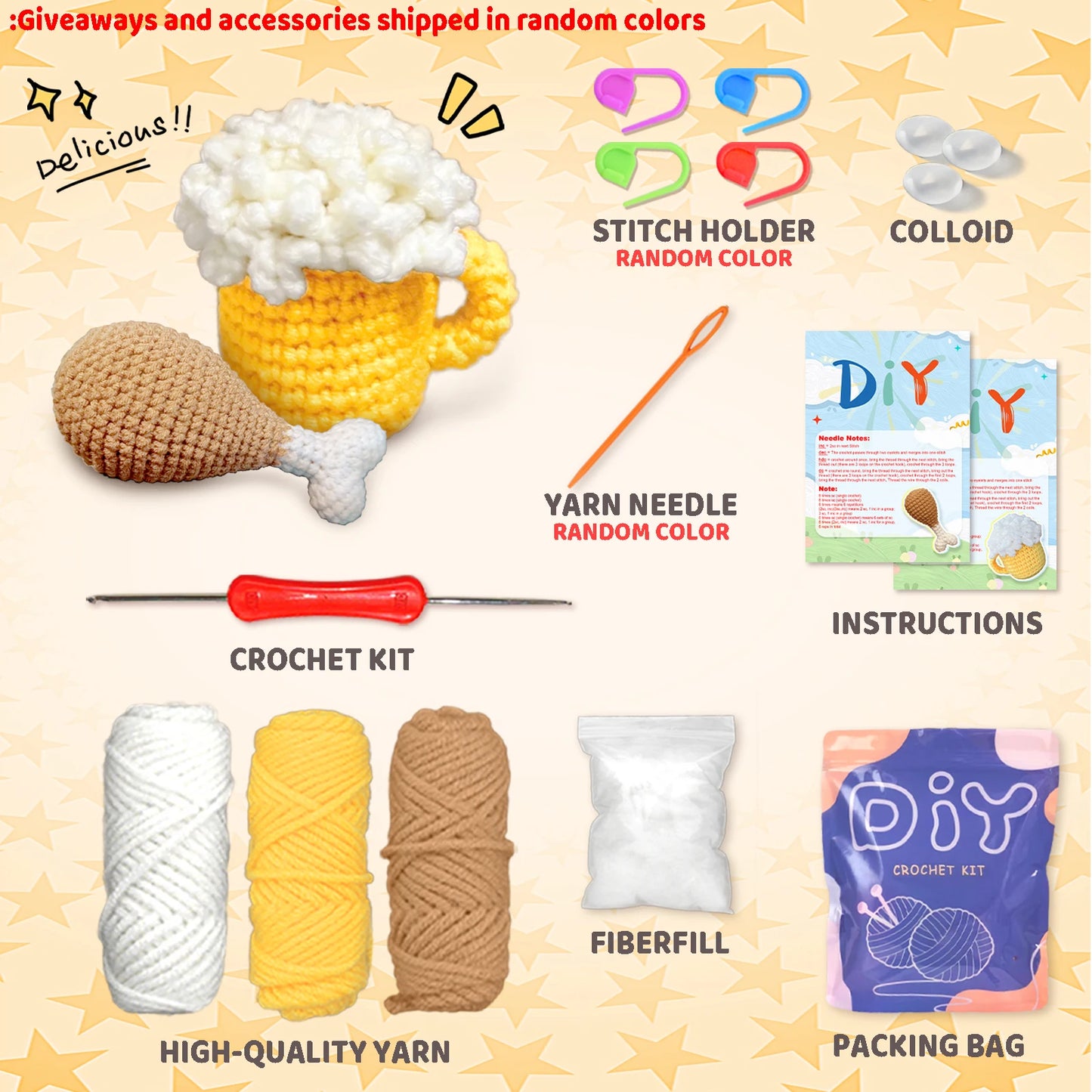 Food and Drink Theme Crochet Kit for Beginners – 2pc | Yarn, Hook & Video Tutorial Included