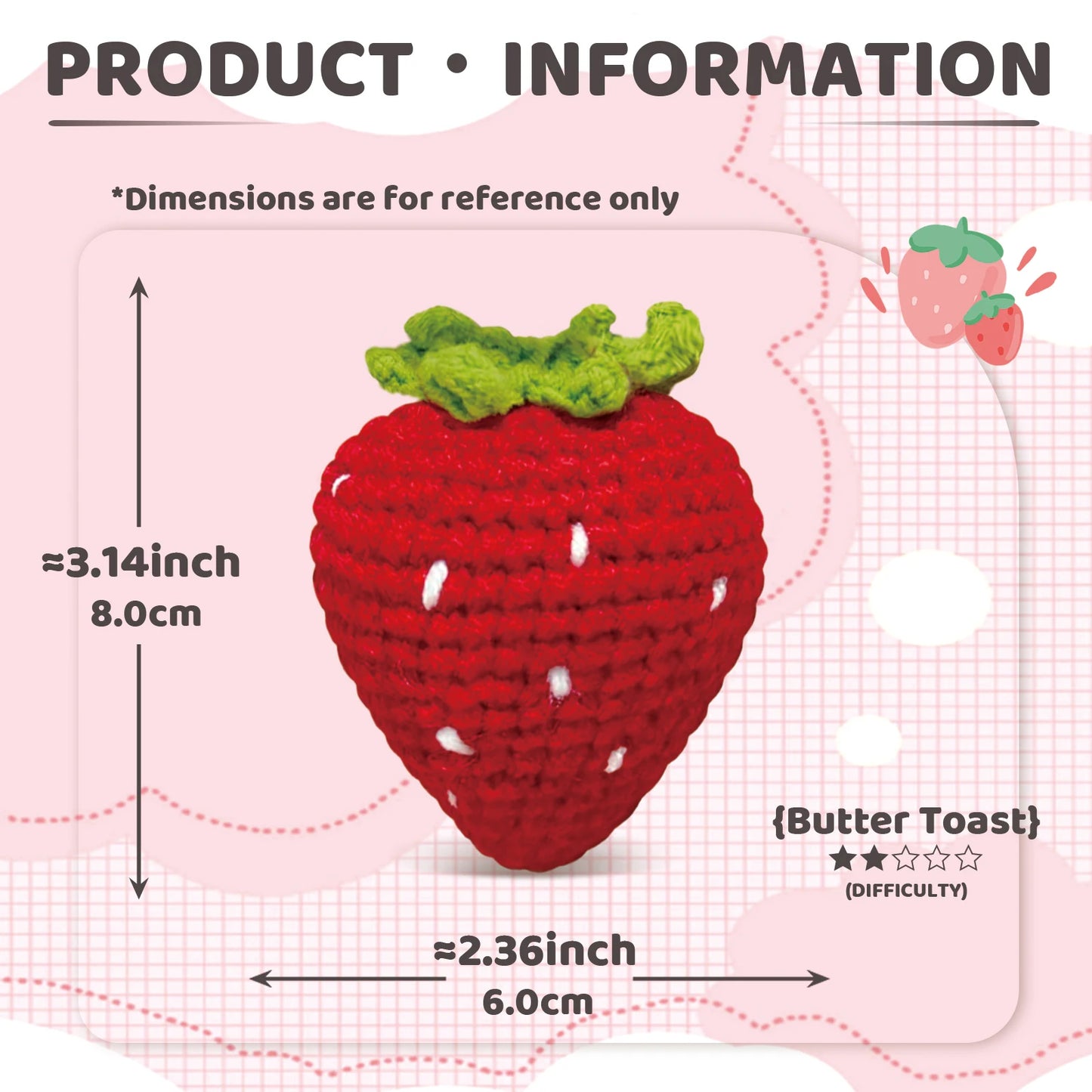 Strawberry Crochet Kit for Beginners – 1pc | Yarn, Hook & Video Tutorial Included