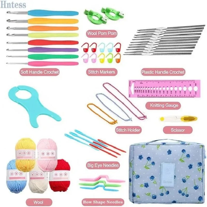 Portable Crochet Knitting Set – 59pc | Complete Beginner Hook Kit with Storage Bag