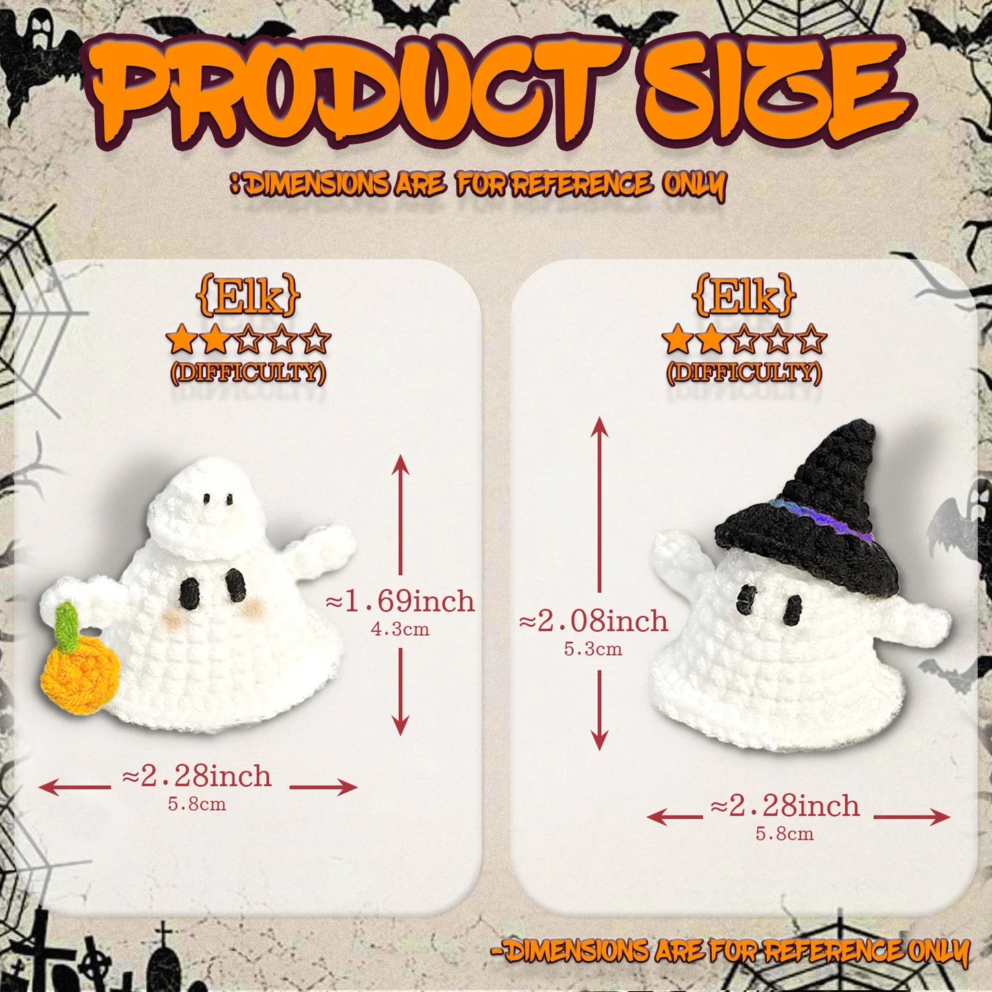 Halloween Ghost Crochet Kit for Beginners – 2pc | Yarn, Hook & Video Tutorial Included