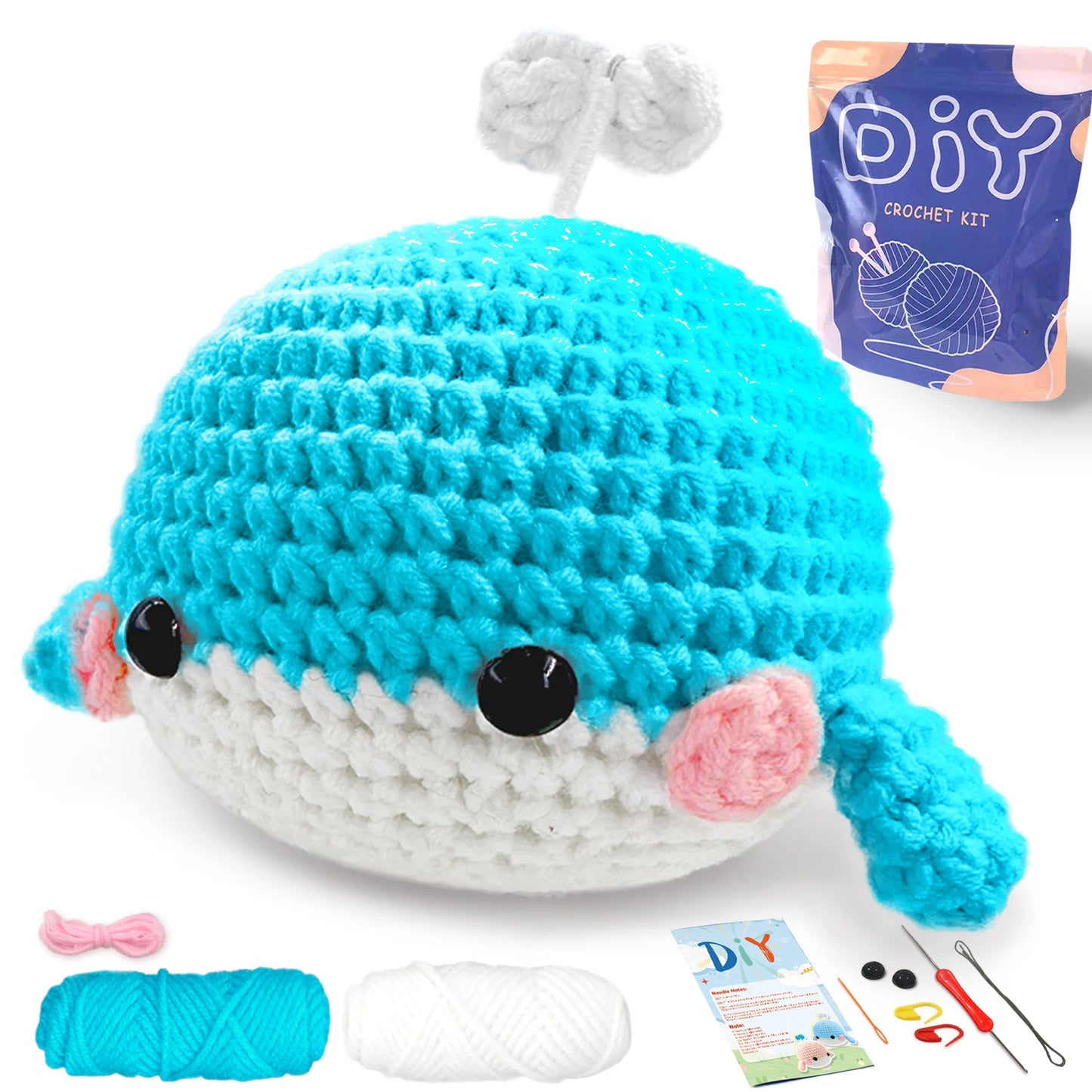 Whale Crochet Kit for Beginners – 1pc | Yarn, Hook & Video Tutorial Included