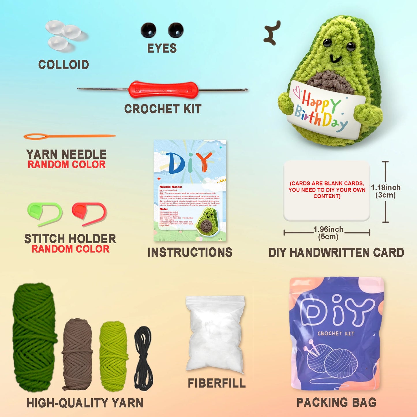Sign-Holding Fruit (Avocado) Crochet Kit for Beginners – 1pc | Yarn, Hook & Video Tutorial Included