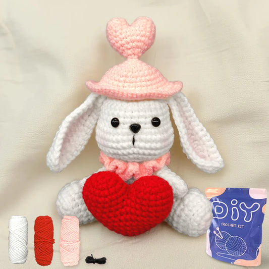 Heart Rabbit Crochet Kit for Beginners – 1pc | Yarn, Hook & Video Tutorial Included