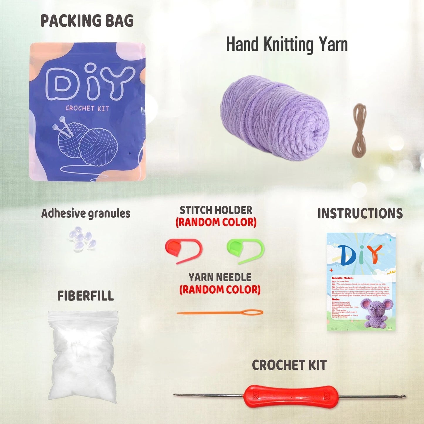 Elephant Crochet Kit for Beginners – 1pc | Yarn, Hook & Video Tutorial Included